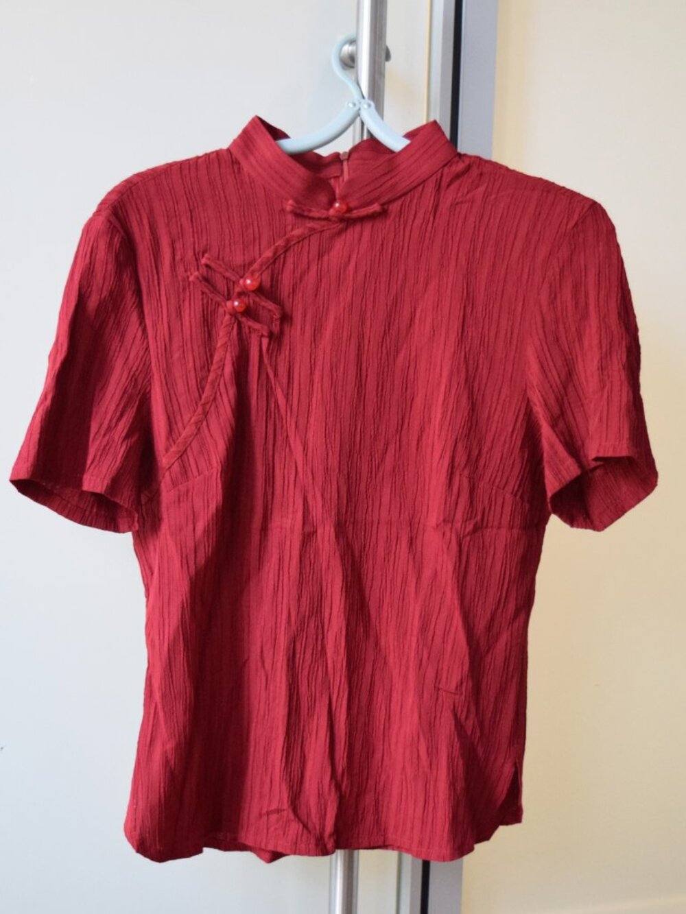 Red Striped Qipao Blouse - Chinese Top
